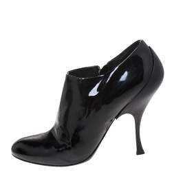 Miu Miu Black Patent Leather Zip Booties Size 40