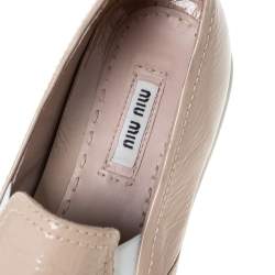 Miu Miu Beige Patent Leather Crystal Embellished Pointed Cap Toe Slip On Sneakers Size 38.5