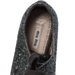 Miu Miu Metallic Grey Glitter And Metal Cap Toe Low Top Sneakers Size 37
