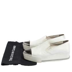 Miu Miu White Leather Metal Cap Toe Platform Slip On Sneakers Size 37