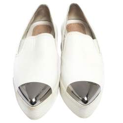 Miu Miu White Leather Metal Cap Toe Platform Slip On Sneakers Size 37
