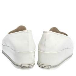 Miu Miu White Leather Metal Cap Toe Platform Slip On Sneakers Size 37