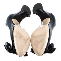 Miu Miu Black Patent Bow Peep Toe Pumps Size 38.5
