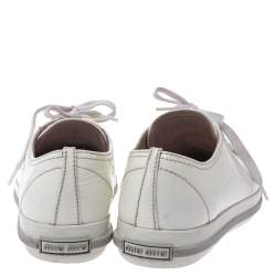 Pre Owned Miu Miu White Patent Leather Metal Cap Toe Lace Up Sneakers Size 38.5