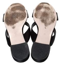 Pre Owned Miu Miu Black Satin Pearl Embellished Strappy Flats Size 39