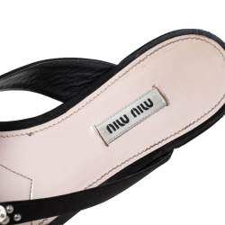 Pre Owned Miu Miu Black Satin Pearl Embellished Strappy Flats Size 39