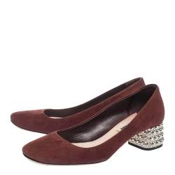 Miu Miu Burgundy Suede Crystal Heel Pumps Size 37