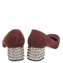 Miu Miu Burgundy Suede Crystal Heel Pumps Size 37