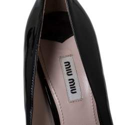 Pre Owned Miu Miu Black Patent Leather And Coarse Glitter Peep Toe Platform Pumps Size 40