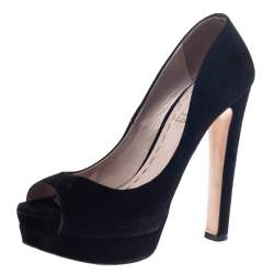 Pre Owned Miu Miu Black Suede Leather Peep Toe Platform Pumps Size 38.5 