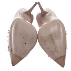 مملوكة مسبقًا Miu Miu Black Patent Leather Pearl Embellished Pointed Toe Pumps Size 38