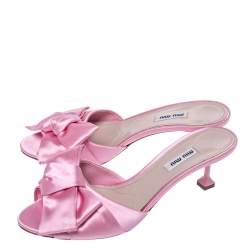 Miu Miu Pink Satin Bow Embellished Slide Sandals Size 40