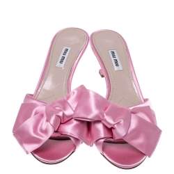 Miu Miu Pink Satin Bow Embellished Slide Sandals Size 40