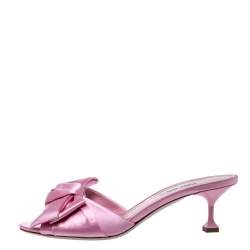 Miu Miu Pink Satin Bow Embellished Slide Sandals Size 40