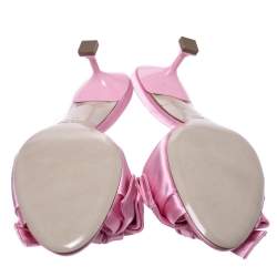 Miu Miu Pink Satin Bow Embellished Slide Sandals Size 40