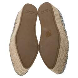 مملوكة مسبقًا حذاء إٍسبادريل ميو ميو بنعل سميك قماش غليتر فضي مقاس 37.5