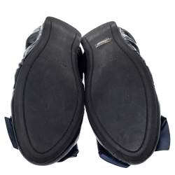 Pre Owned حذاء باليرينا فلات ميو ميو مزخرف بكريستال و بطراز مجعد جلد لامع أزرق داكن مقاس 40