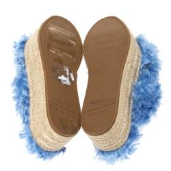 Pre Owned Miu Miu Blue Faux Fur Flat Platform Espadrille Sandals Size 36