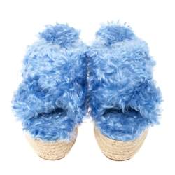 Pre Owned Miu Miu Blue Faux Fur Flat Platform Espadrille Sandals Size 36