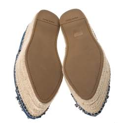 Miu Miu Blue Denim Fabric Crystal Embellished Platform Espadrilles Flats Size 40