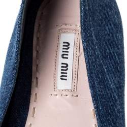 Miu Miu Blue Denim Fabric Crystal Embellished Platform Espadrilles Flats Size 40