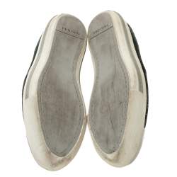 Pre Owned Miu Miu Green Crackled Leather Metal Cap Toe Slip On Sneakers Size 39