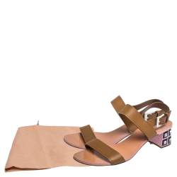 Miu Miu Brown Leather Crystal Embellished Block Heel Ankle Strap Sandals Size 40