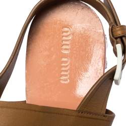 Miu Miu Brown Leather Crystal Embellished Block Heel Ankle Strap Sandals Size 40