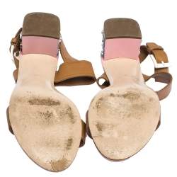 Miu Miu Brown Leather Crystal Embellished Block Heel Ankle Strap Sandals Size 40