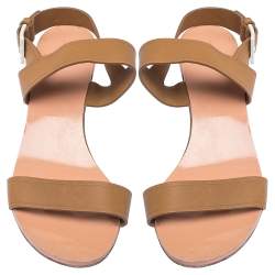 Miu Miu Brown Leather Crystal Embellished Block Heel Ankle Strap Sandals Size 40