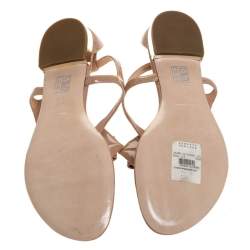 Miu Miu Beige Patent Leather Bow Thong Flats Size 38.5