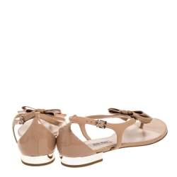 Miu Miu Beige Patent Leather Bow Thong Flats Size 38.5