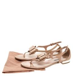 Miu Miu Beige Patent Leather Bow Thong Flats Size 38.5