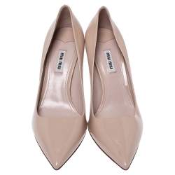 Pre Owned Miu Miu Beige Patent Crystal Embellished Heel Pointed Toe Pumps Size 41