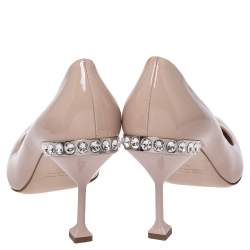 Pre Owned Miu Miu Beige Patent Crystal Embellished Heel Pointed Toe Pumps Size 41