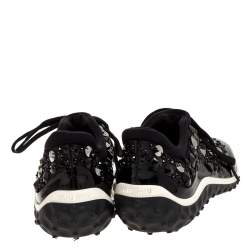 Pre Owned Miu Miu Black/White Fabric and Patent Leather Embellished Astro Sneakers Size 38.5
