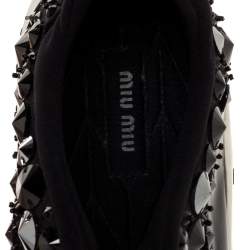 Pre Owned Miu Miu Black/White Fabric and Patent Leather Embellished Astro Sneakers Size 38.5