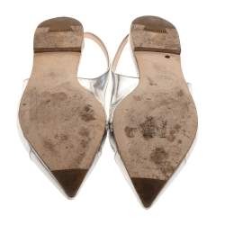 Pre Owned حذاء سلايدز ميو ميو فلات فتحة كعب مقدمة مدببة جلد فويل فضي مقاس 37.5