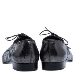 Pre Owned Miu Miu Grey Crinkled Patent Leather Pointed Toe Lace Oxfords Size 37