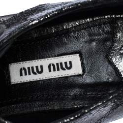 Pre Owned Miu Miu Grey Crinkled Patent Leather Pointed Toe Lace Oxfords Size 37