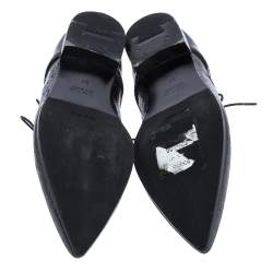 Pre Owned Miu Miu Grey Crinkled Patent Leather Pointed Toe Lace Oxfords Size 37