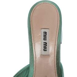 Miu Miu Pista Green Satin Crystal Embellished Slide Mules Size 37