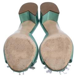 Miu Miu Pista Green Satin Crystal Embellished Slide Mules Size 37
