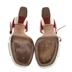Miu Miu White/Red Patent Leather Platform Cross Strap Sandals Size 38
