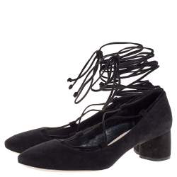 Miu Miu Black Suede Lace Up Block Heel Pumps Size 36