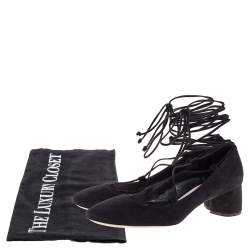 Miu Miu Black Suede Lace Up Block Heel Pumps Size 36