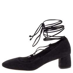 Miu Miu Black Suede Lace Up Block Heel Pumps Size 36