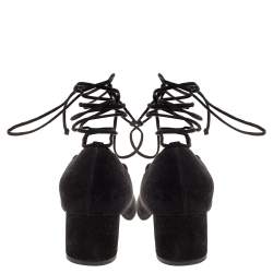 Miu Miu Black Suede Lace Up Block Heel Pumps Size 36