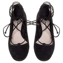Miu Miu Black Suede Lace Up Block Heel Pumps Size 36