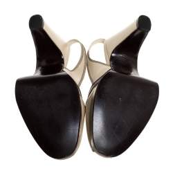 Miu Miu Cream/Brown Leather Peep Toe Platform Slingback Sandals Size 38.5